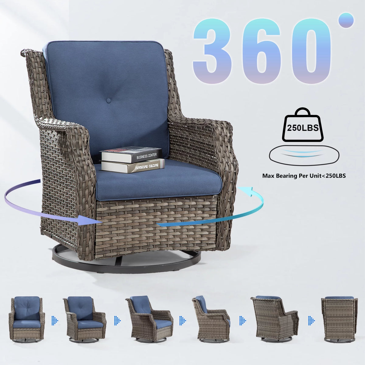 Wicker Swivel Chair with Cushions K4895