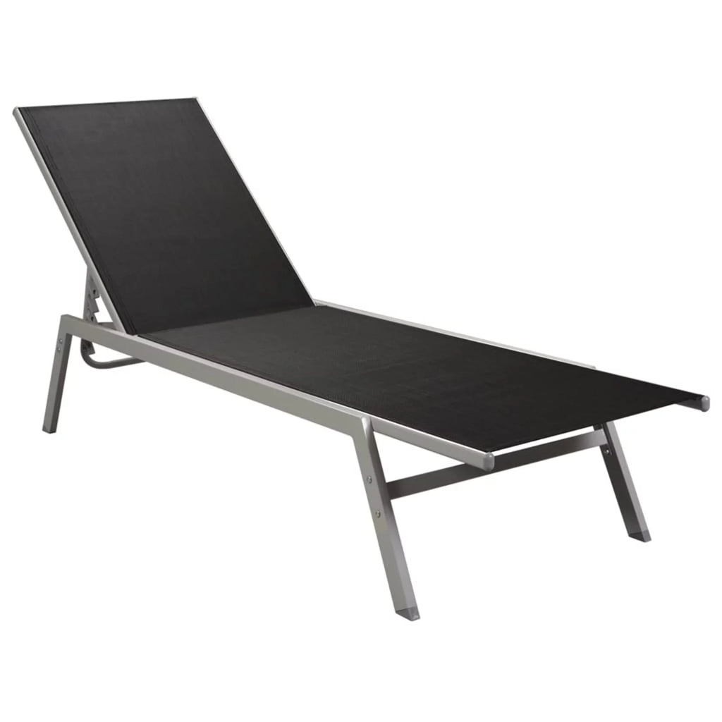 Adjustable Black Steel and Textilene Sun Lounger L596