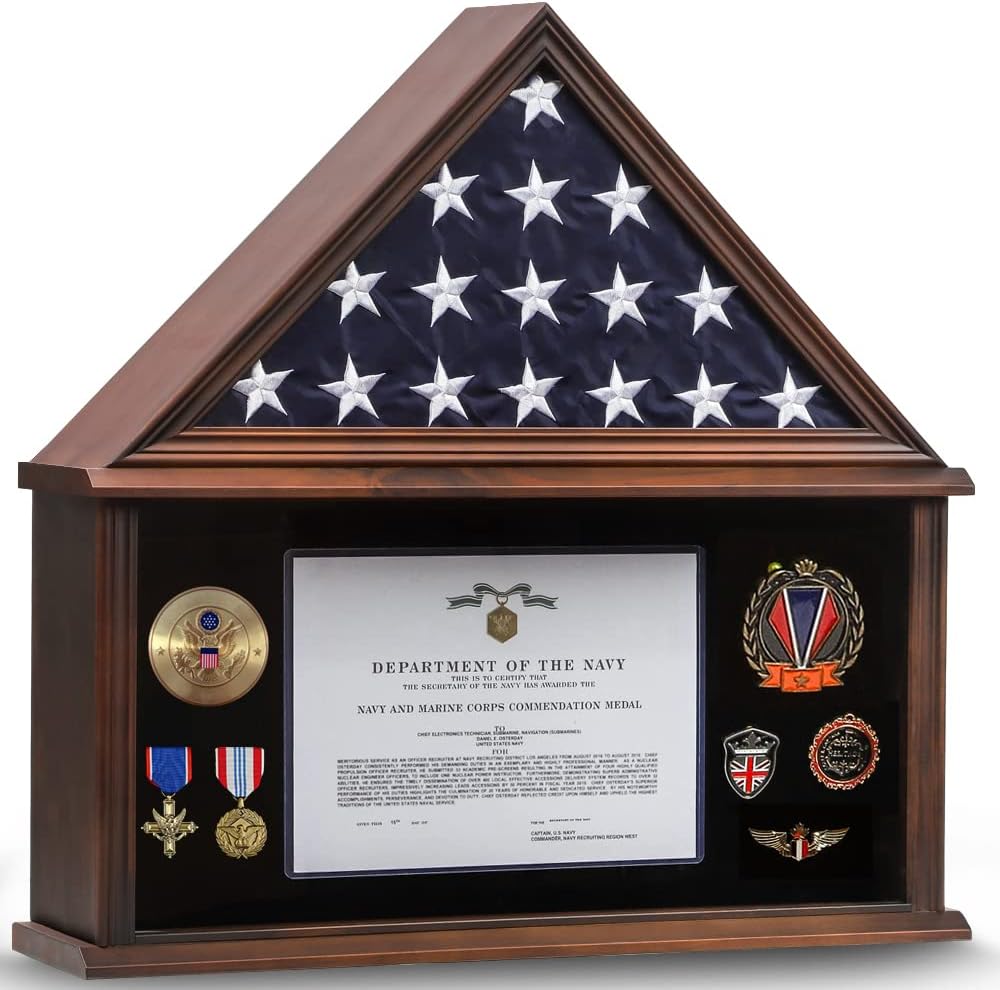 Large Solid Wood Flag Display Case with Certificate Holder L589580