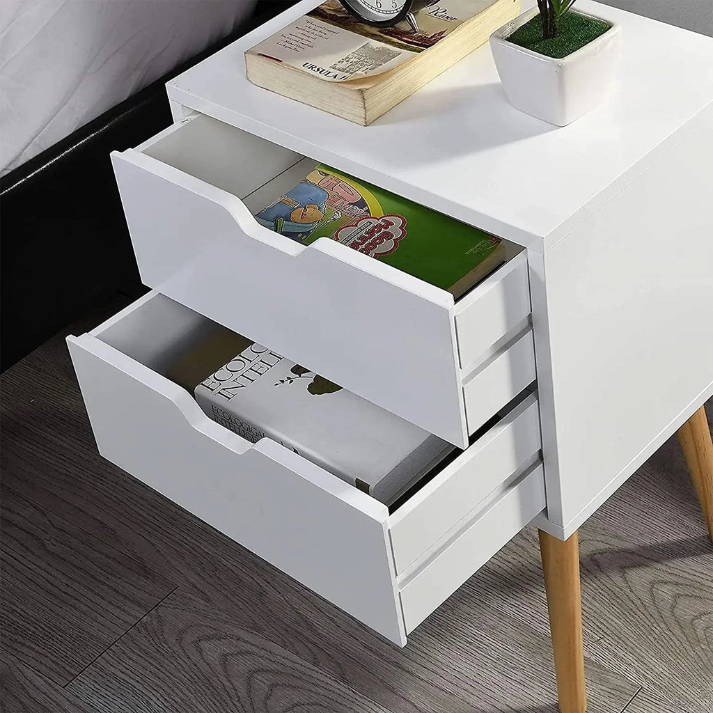 White Storage Drawer Nightstand B271