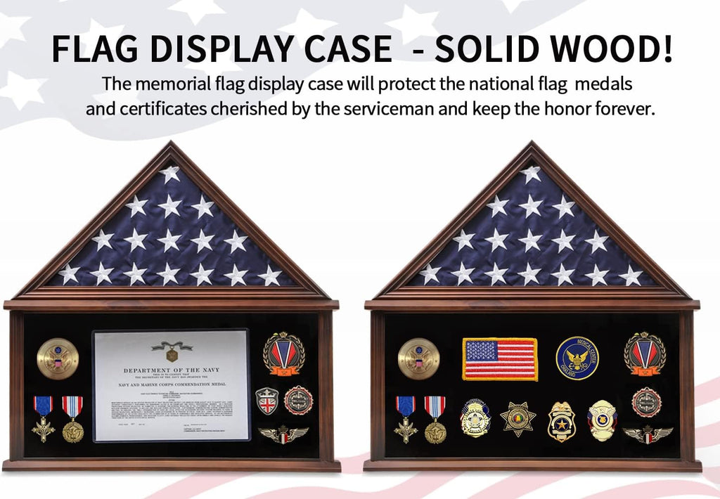 Large Solid Wood Flag Display Case with Certificate Holder L589580