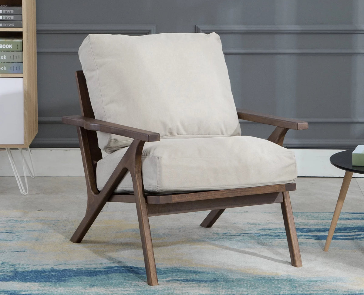 Beige Upholstered Accent Chair with Wooden Frame F19241
