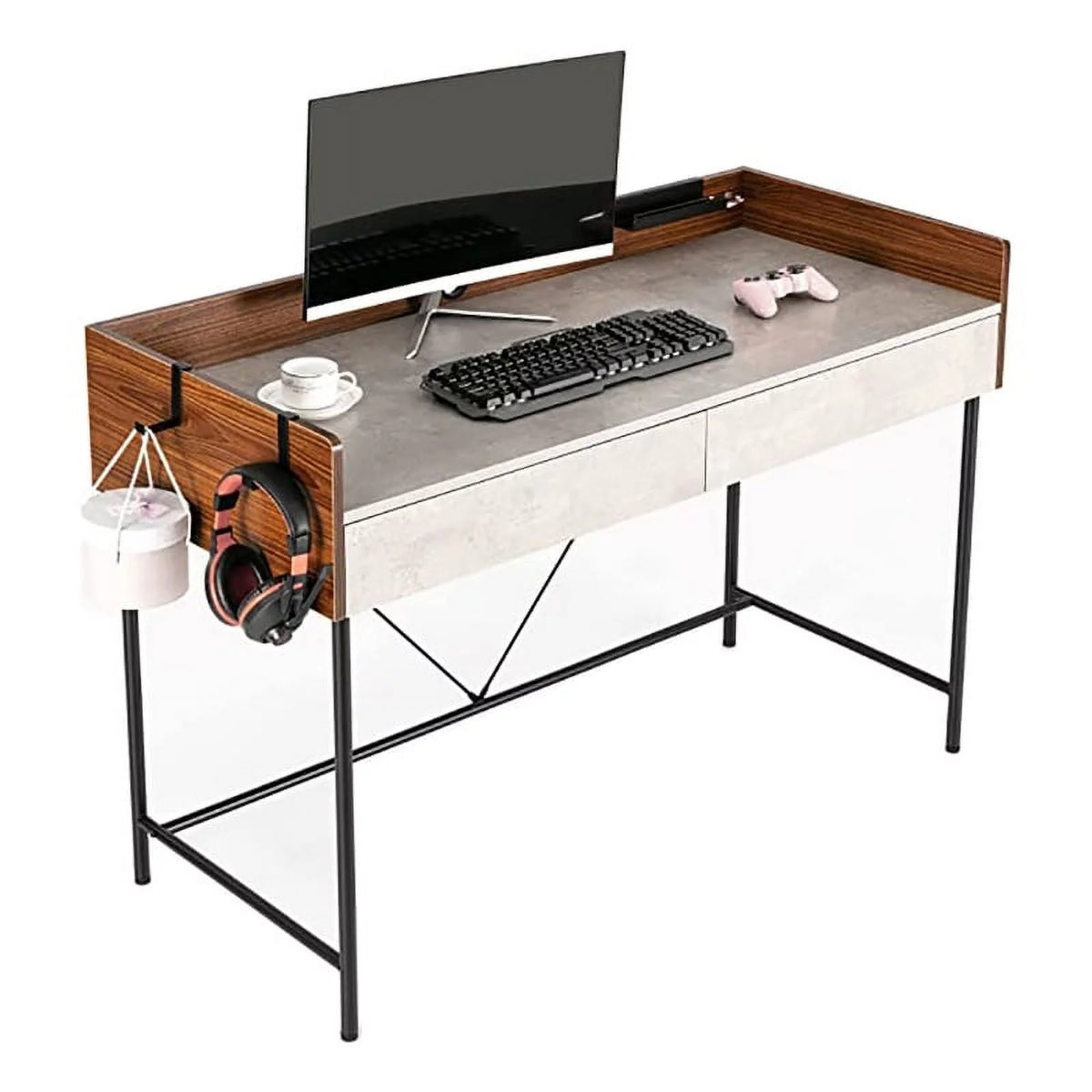 Walnut Cement Writing Desk with Drawers B6046