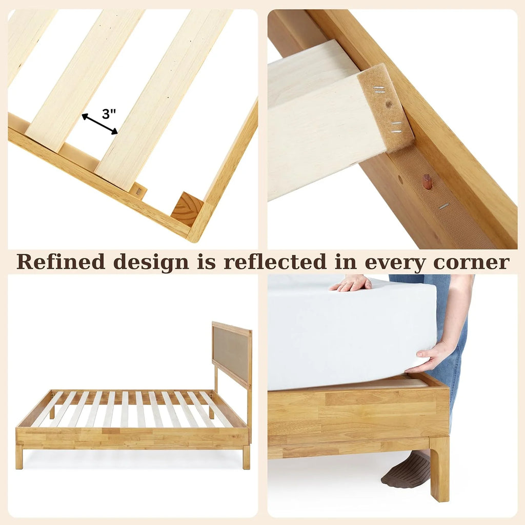 Twin Size Pine Wood Bed Frame with Adjustable Headboard V242