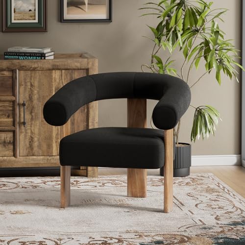 White Upholstered Armchair with Solid Wood Legs K57243