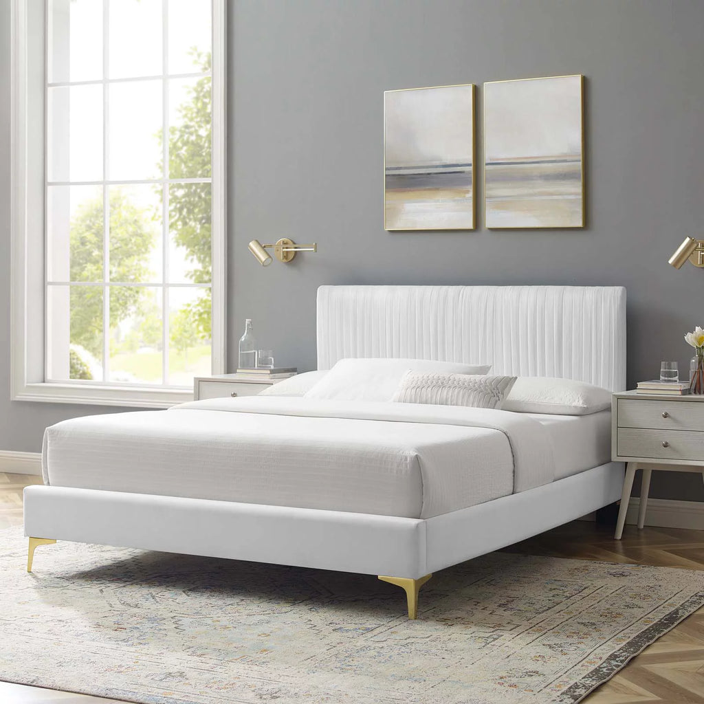 White Velvet Twin Size Platform Bed Frame L117584