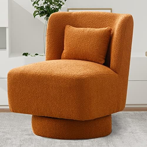 Swivel Barrel Boucle Chair with Pillow R37818