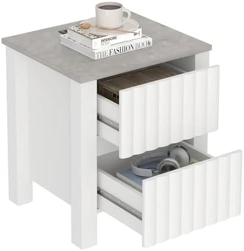 White 2 Drawer End Table with Charging Station W33813