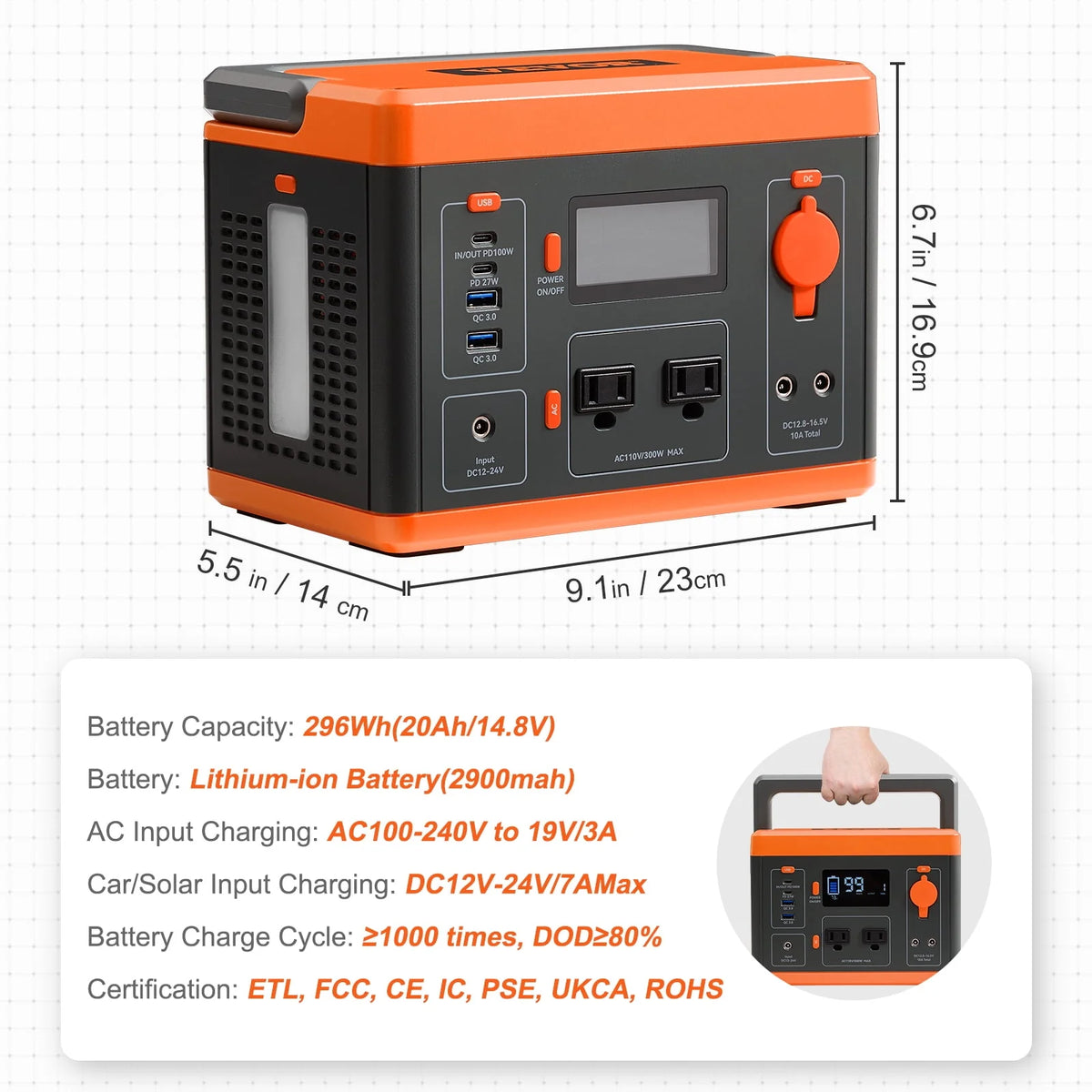300W Portable Power Station 296Wh Solar Generator X876769