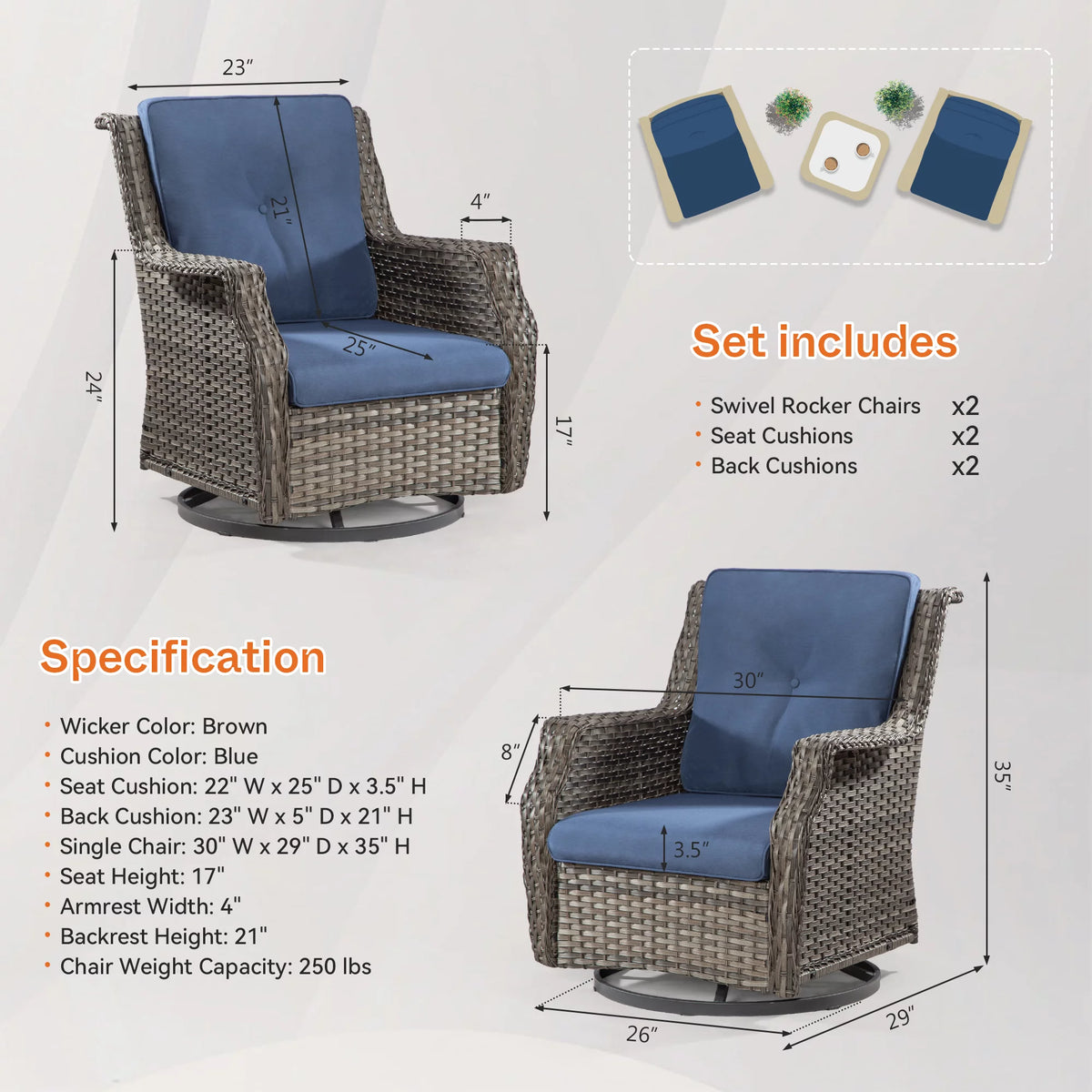 Wicker Swivel Chair with Cushions K4895