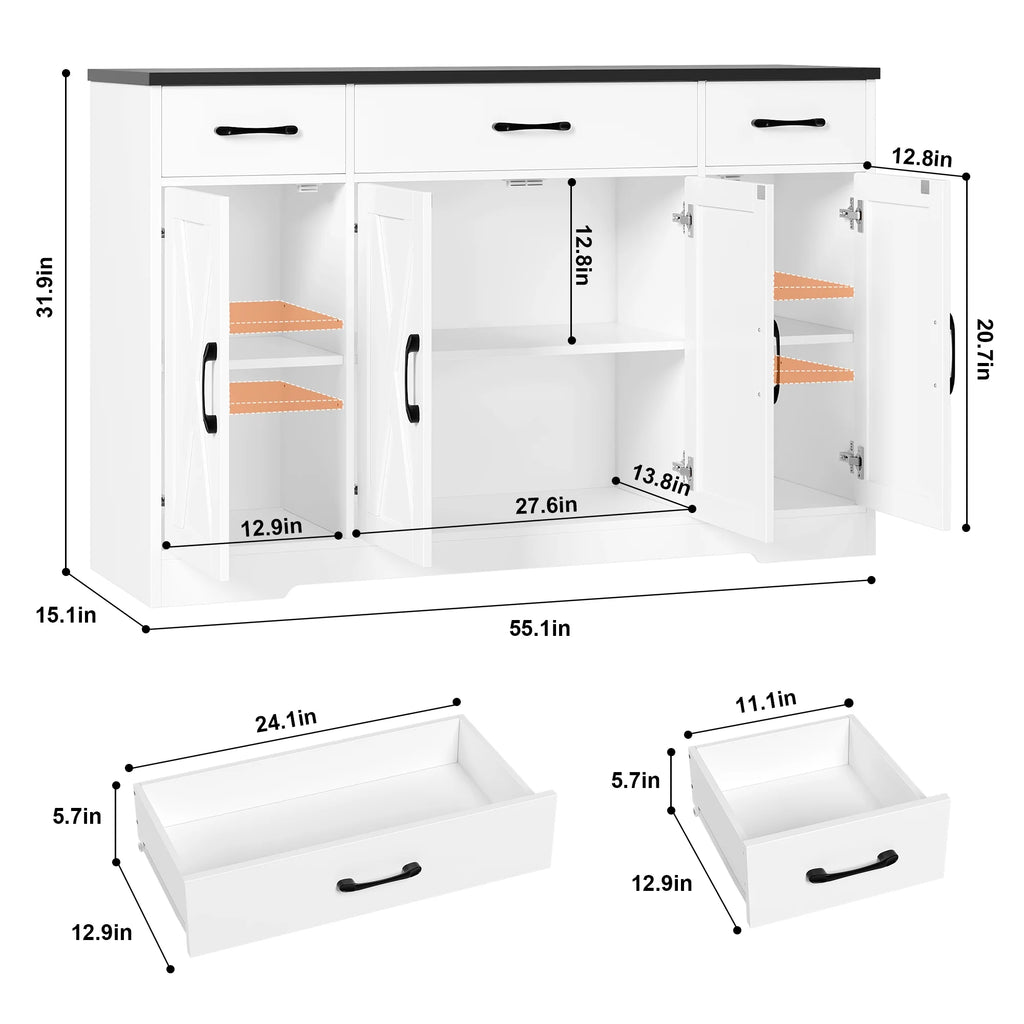 Black & White 4-Door 3-Drawer Wood Sideboard E1489