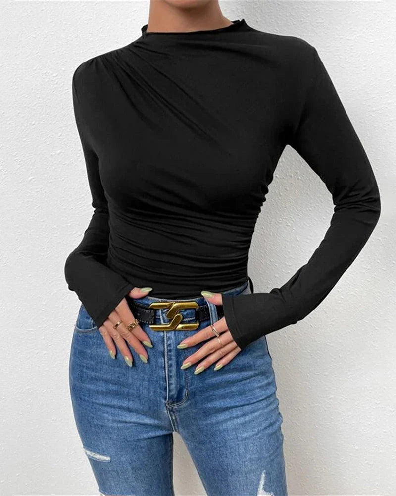 Slim Fit Ruched High-Neck T-Shirt Top V61120