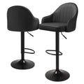 Set of 2 Adjustable Height Black Faux Leather Swivel Bar Stools C9372