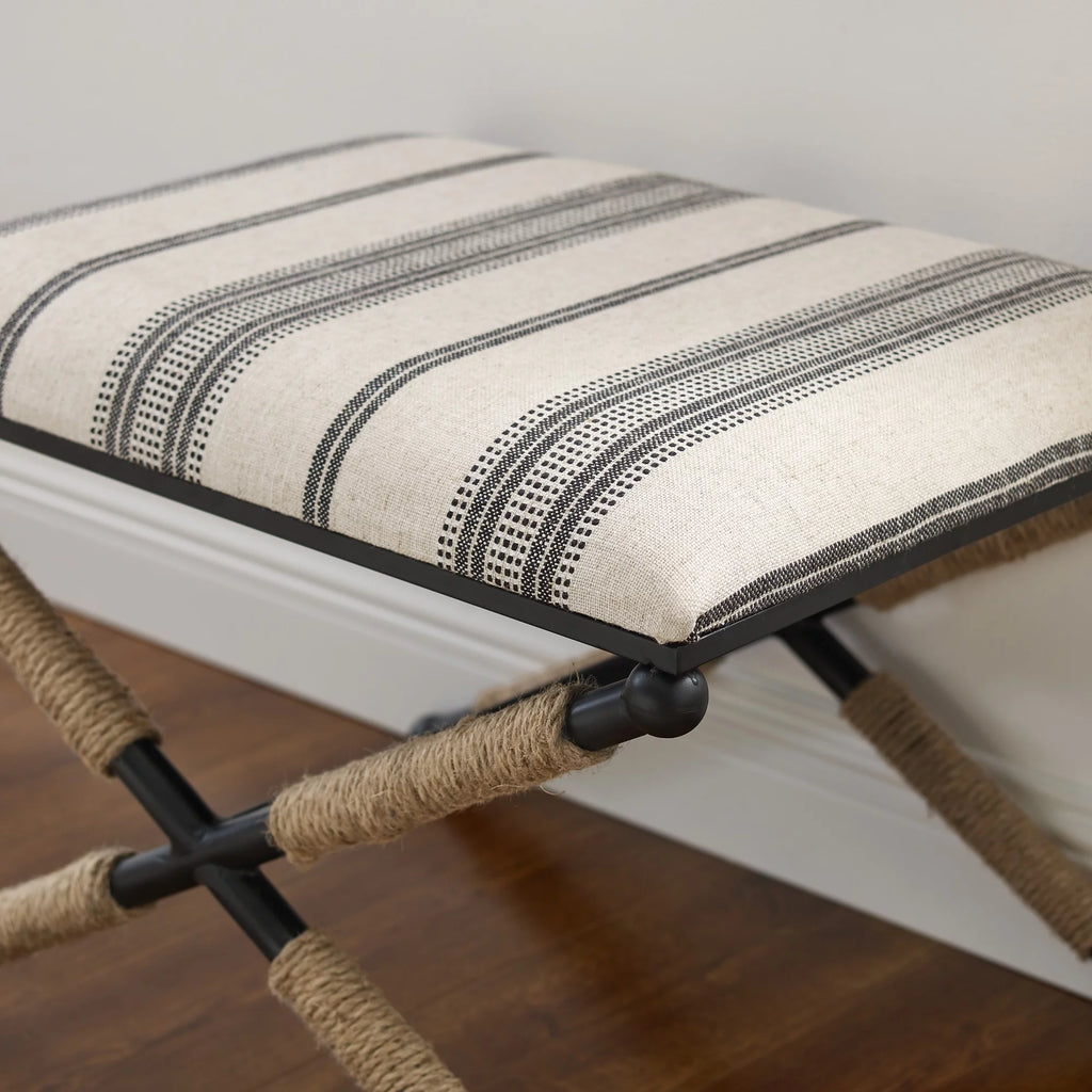 Black and Neutral Linen Stripe Ottoman Q338994