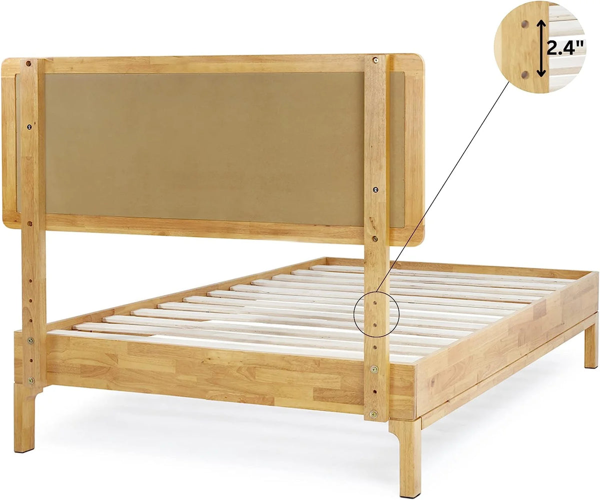 Twin Size Pine Wood Bed Frame with Adjustable Headboard V242