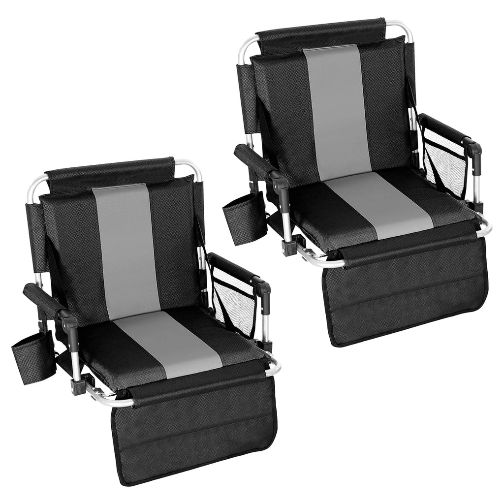 Folding Portable Stadium Seat Chair with Arm Rest, Black Grey Z4672
