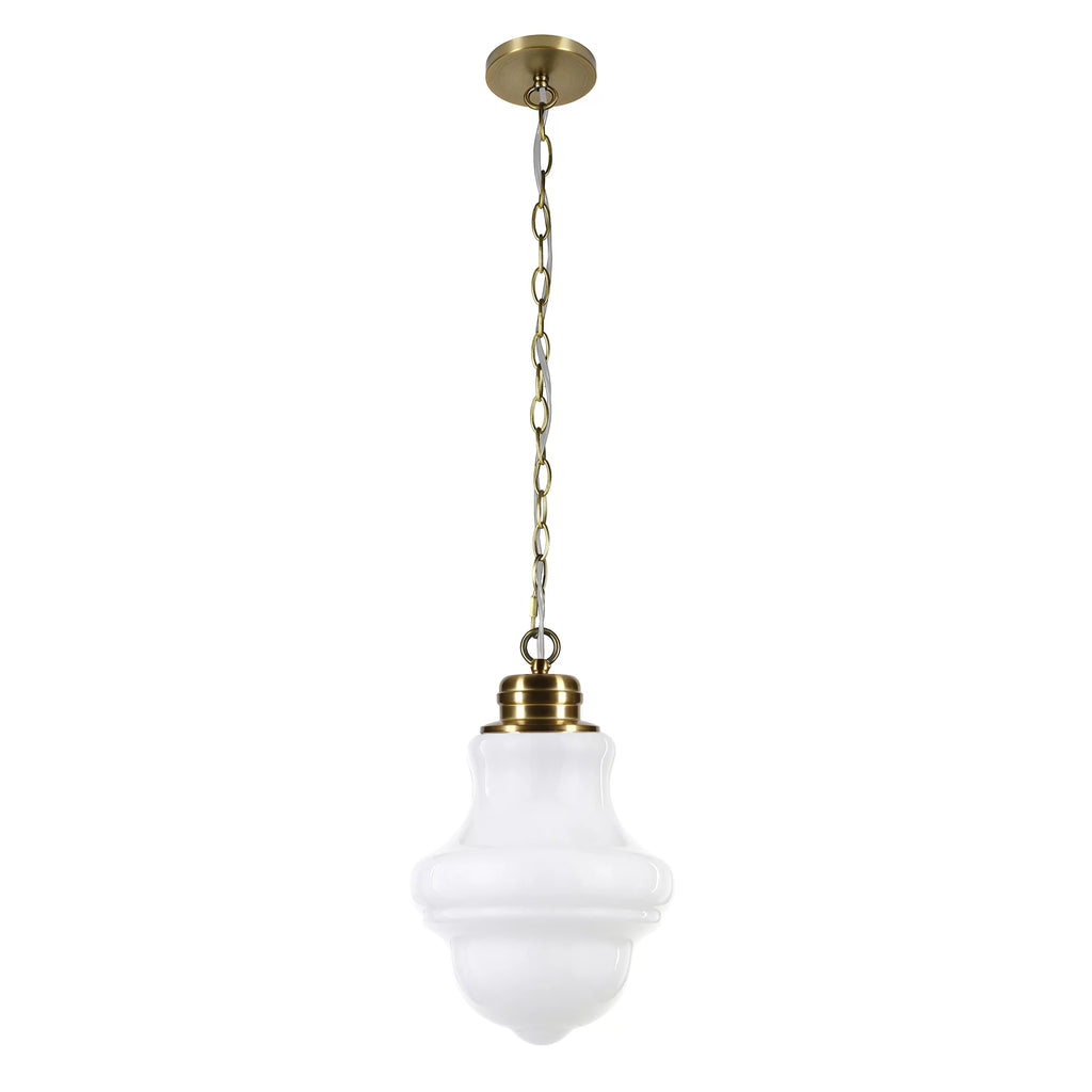 1-Light Brass Pendant with Milk White Glass Shade D118