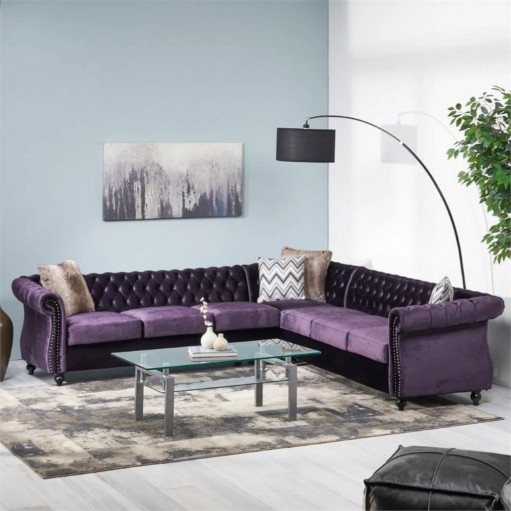 7 Seat Velvet Tufted Chesterfield Sectional X4377