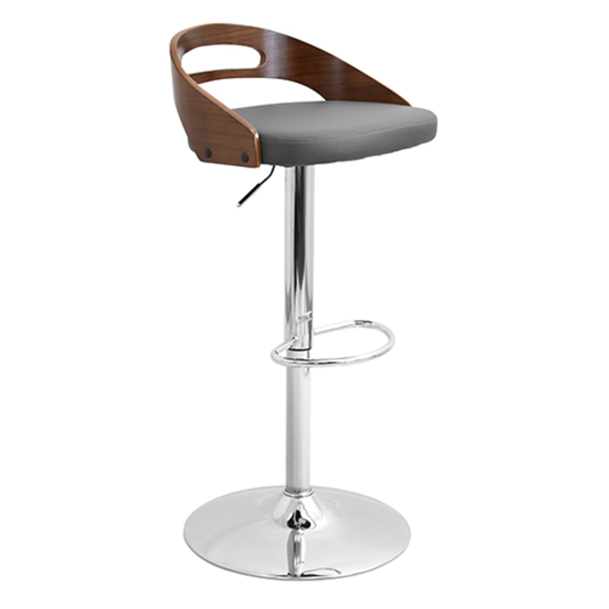 Adjustable Swivel Barstool in Walnut and Grey Faux Leather J144