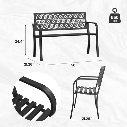 50" Heavy-Duty Metal Weatherproof Outdoor Bench F3093