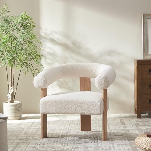 White Upholstered Armchair with Solid Wood Legs K57243