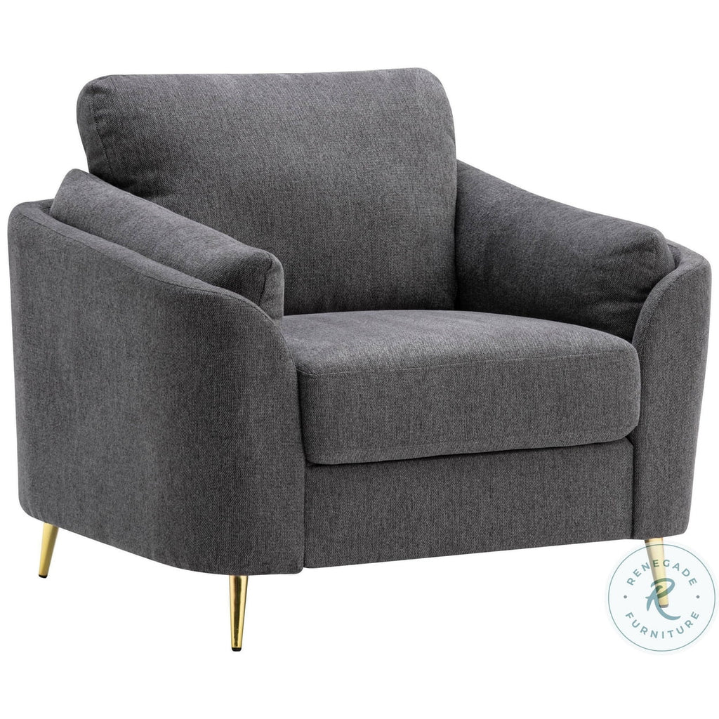 Dark Gray Polyester Accent Chair with Gold Metal Legs Y251179