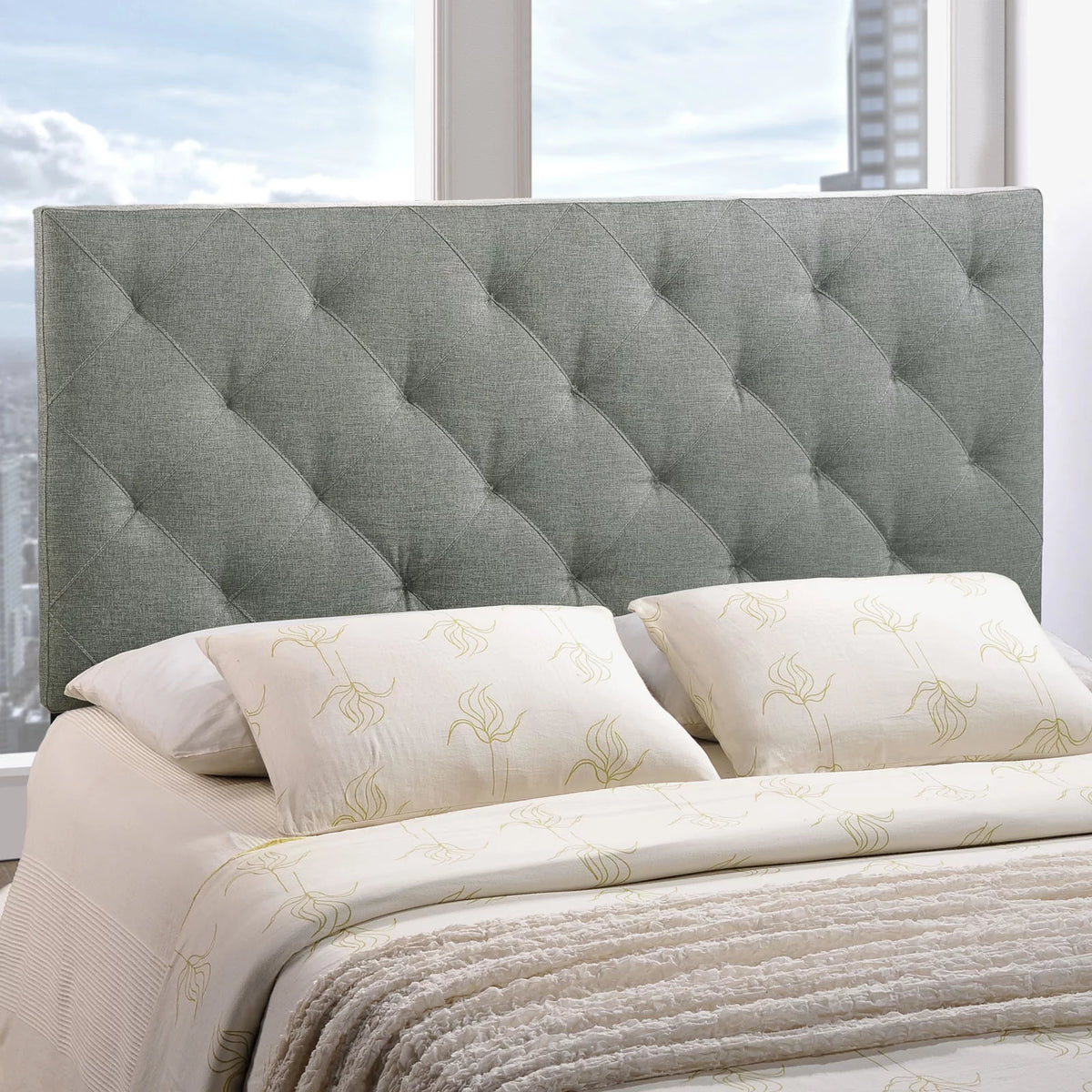Full Upholstered Fabric Headboard Gray R31305