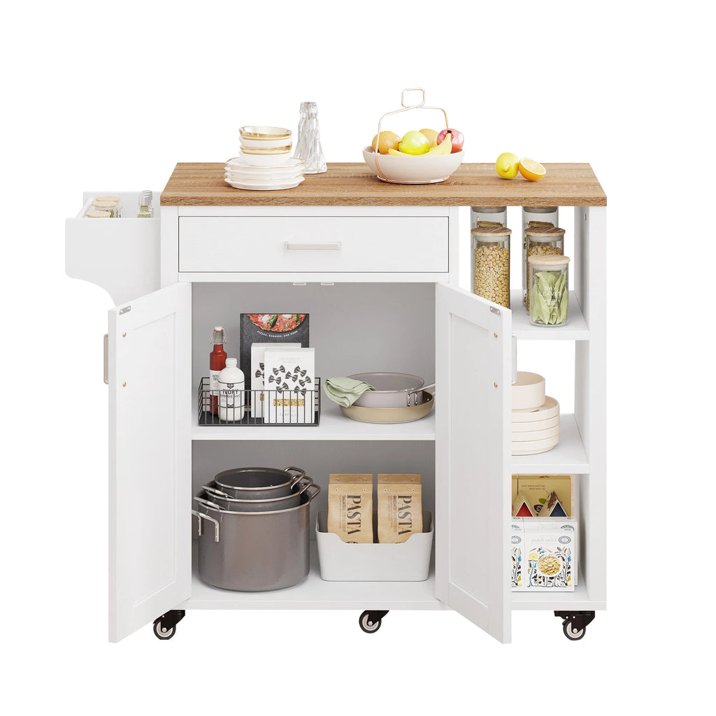 37" White Kitchen Island Cart with Storage Cabinet and Drawer Z969