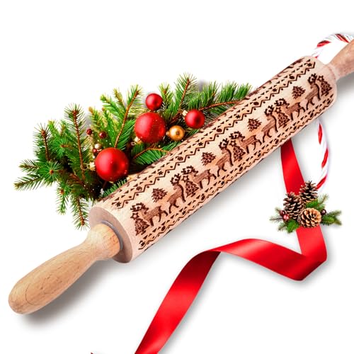 Wooden Embossed Rolling Pin with Snow Pattern N35664