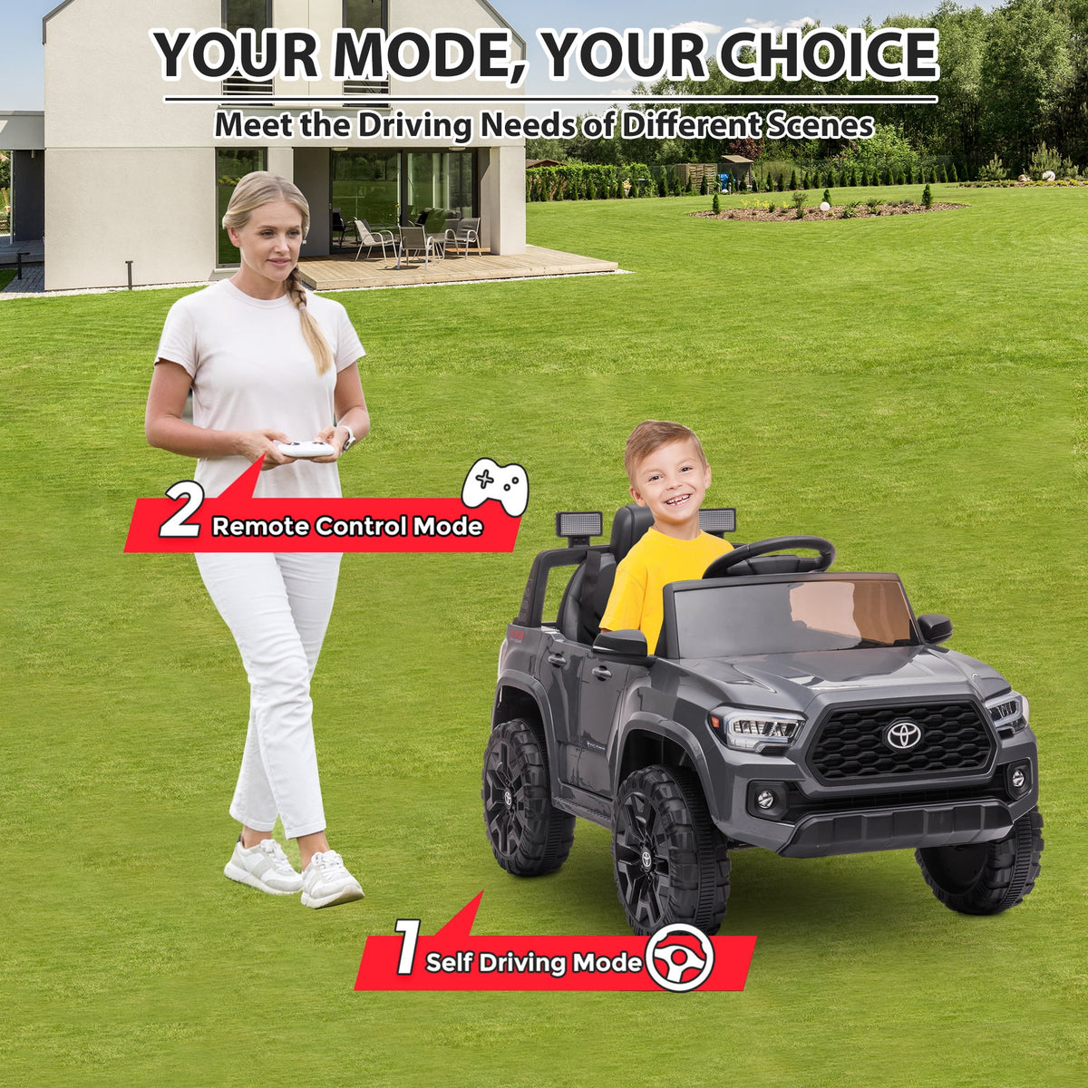 12V Battery Powered Ride on Truck with Remote Control, Gray I920377