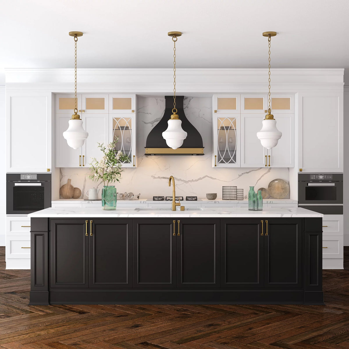 1-Light Brass Pendant with Milk White Glass Shade D118