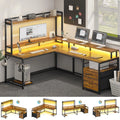L Shaped Desk with Hutch, File Drawers, Keyboard Tray, Monitor Stand, Storage Shelves, Rustic Brown J586112