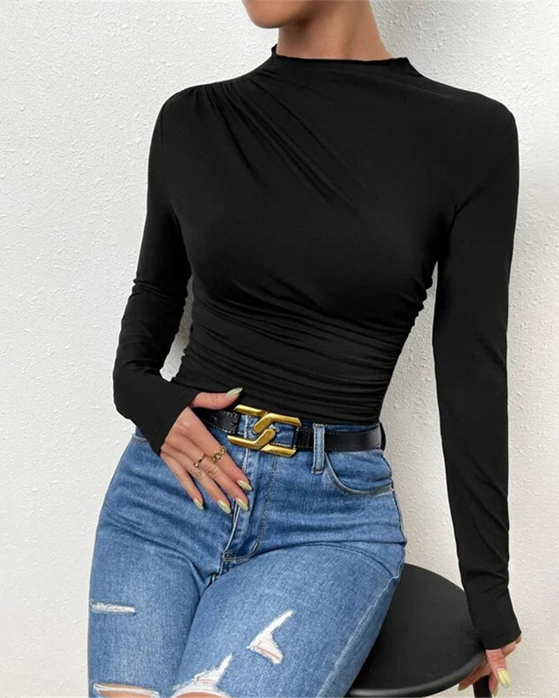 Slim Fit Ruched High-Neck T-Shirt Top V61120