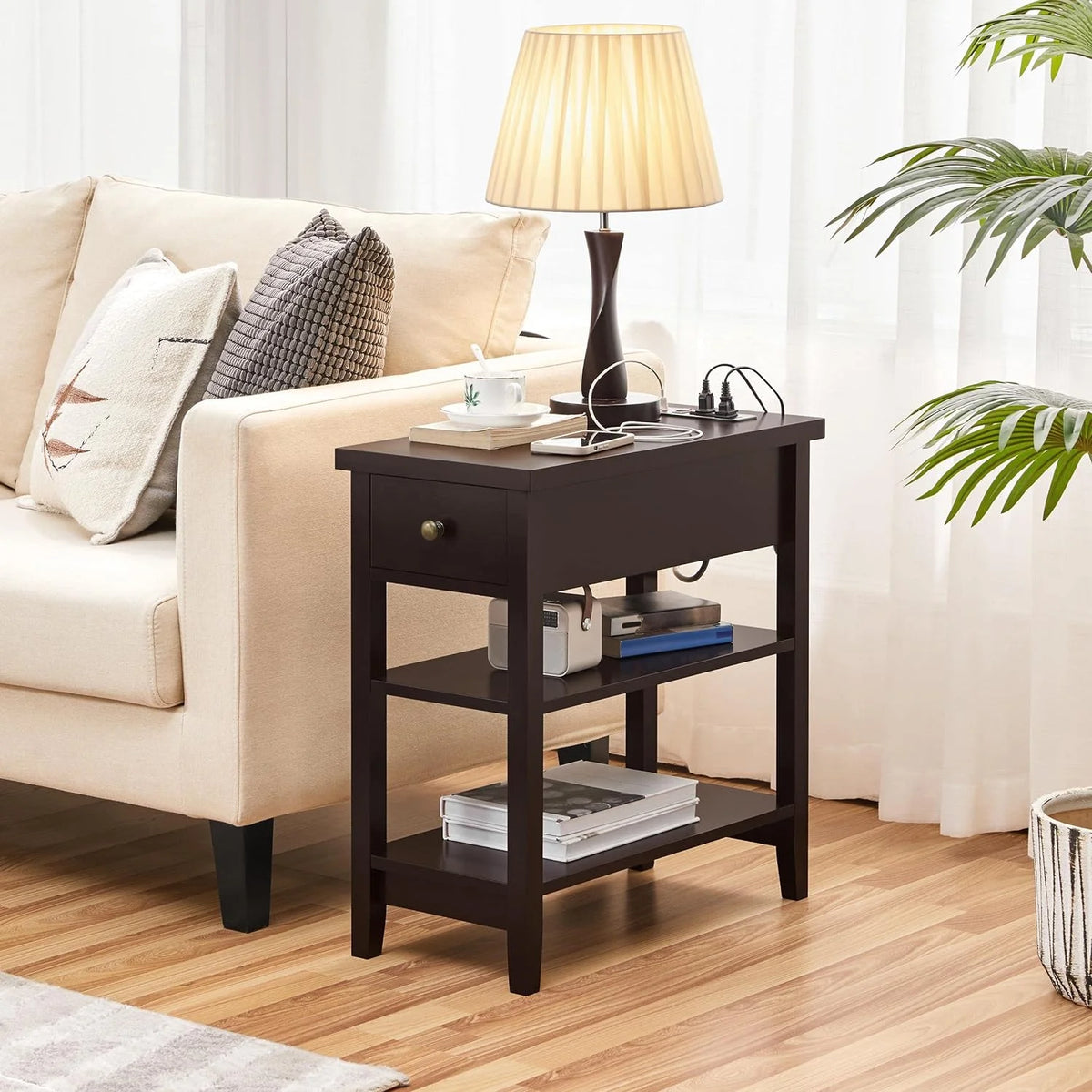 Espresso Narrow Nightstand with Charging Station O38168