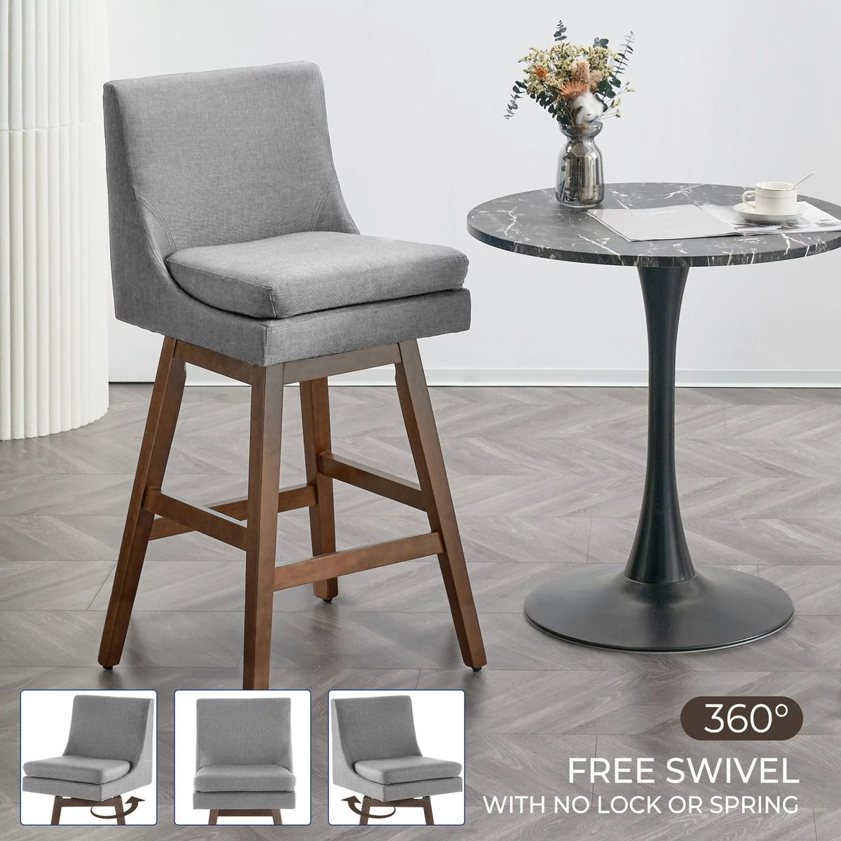 Light Gray Upholstered Swivel Bar Stools Set of 2 F99765