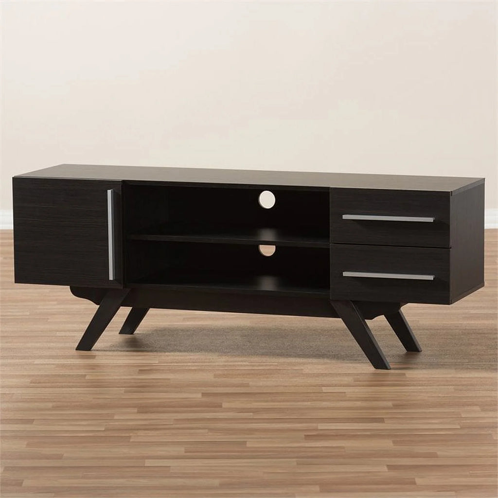 60" Mid-Century Modern TV Stand Console Entertainment Center in Dark Brown J59983