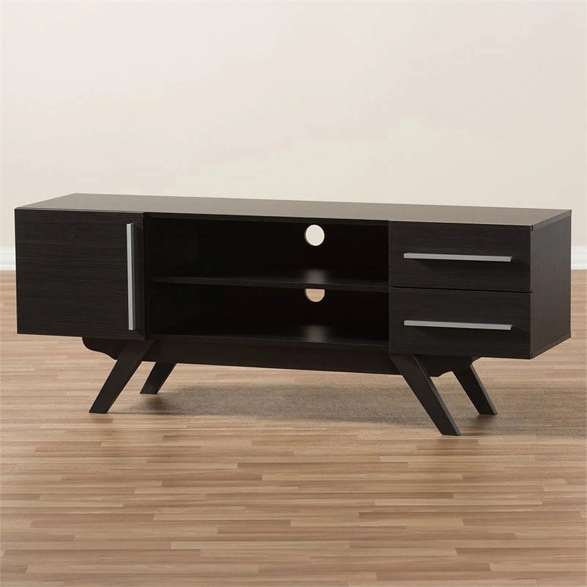 60" Mid-Century Modern TV Stand Console Entertainment Center in Dark Brown J59983