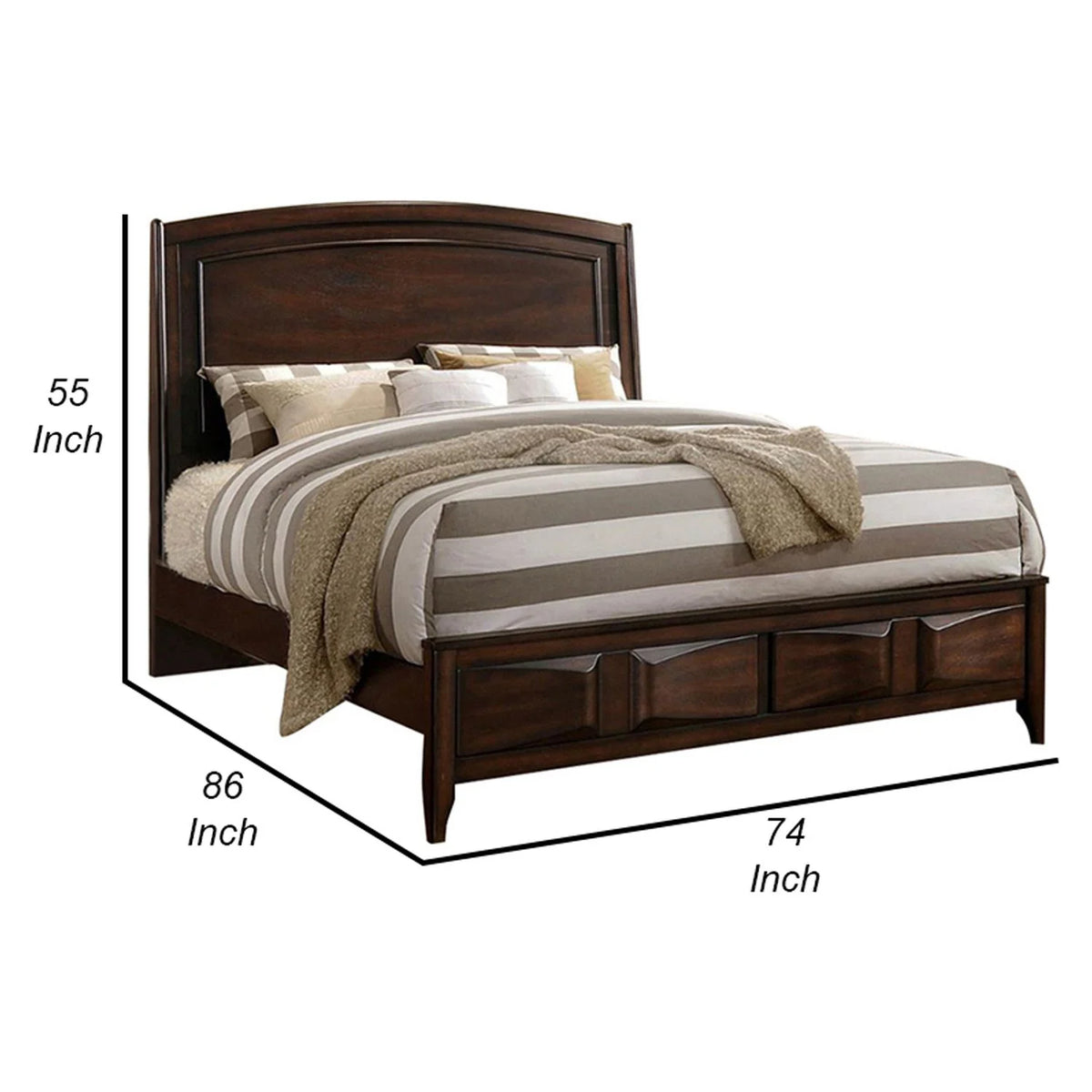 Oak Brown Wooden C.King Bed with 3D Design C96297