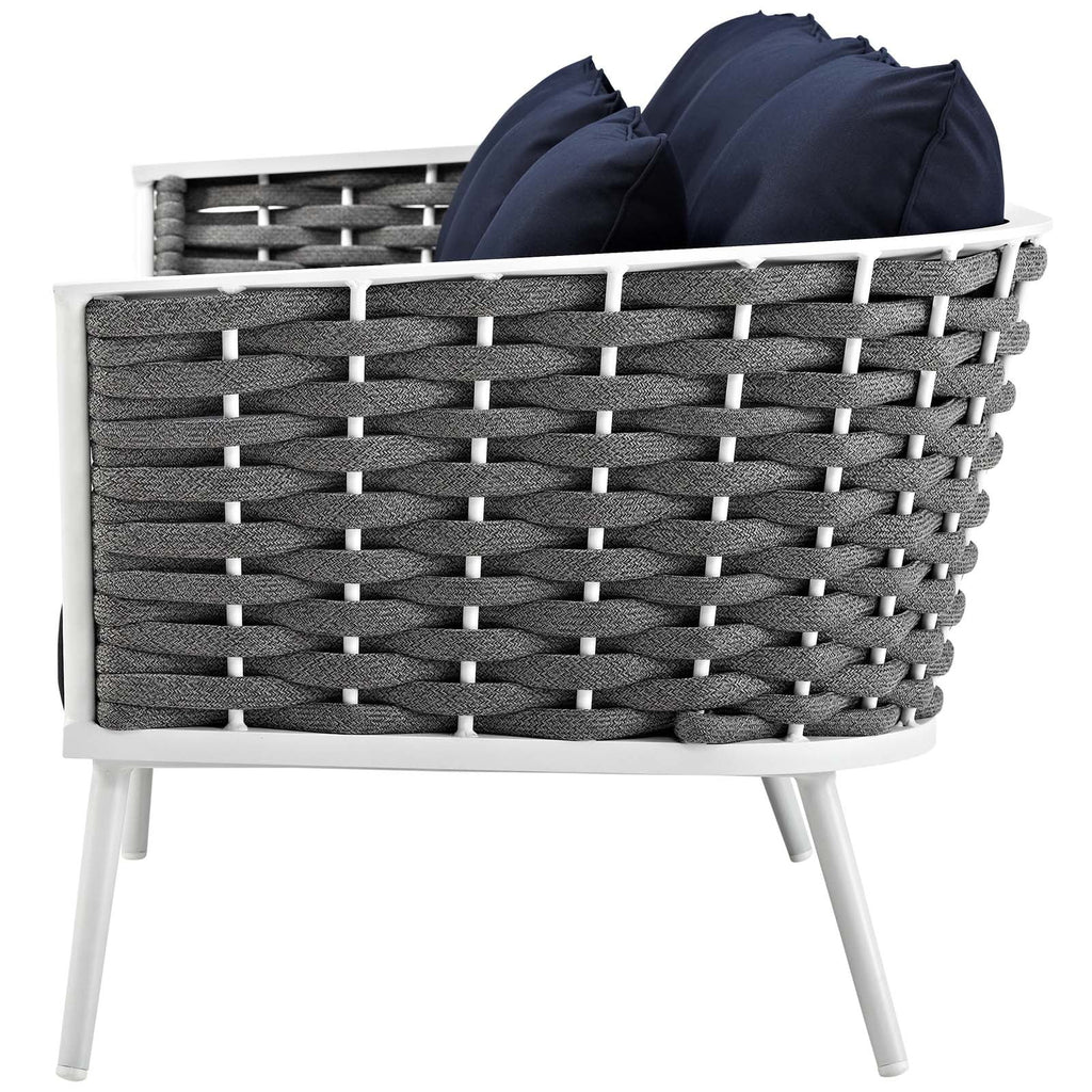 Navy Blue White Fabric Aluminum Sofa O979