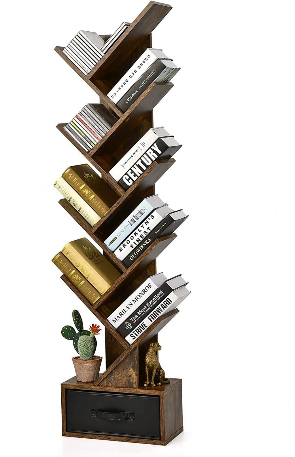 10 Shelf Wooden Bookshelf with Drawer J533