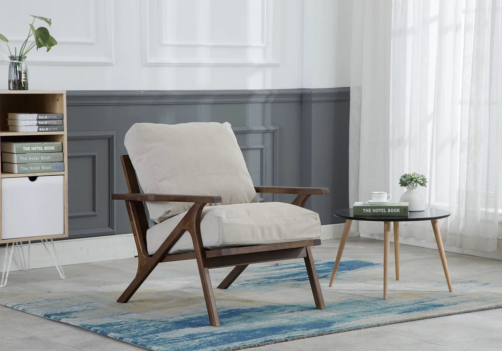 Beige Upholstered Accent Chair with Wooden Frame F19241