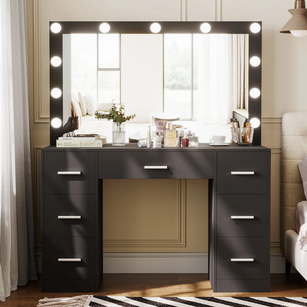 White Makeup Vanity Table with Mirror and 7 Drawer R4166