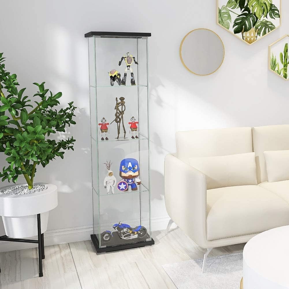 64” H Contemporary 4-Shelf Glass Display Cabinet with Door D10444