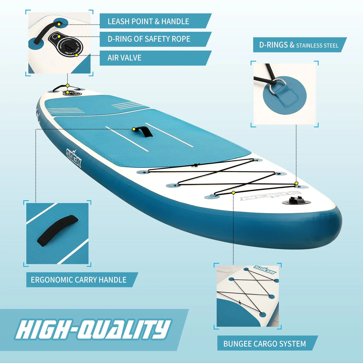Inflatable Stand Up Paddle Board with Backpack, 10'6" 11ft Black Non-Slip Deck K637711