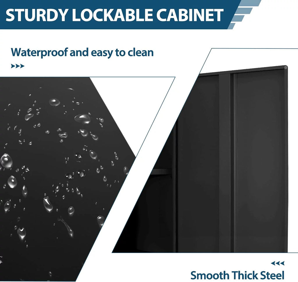 42 In Black Metal Storage Cabinet with Locking Doors and 2 Adjustable Shelves A600