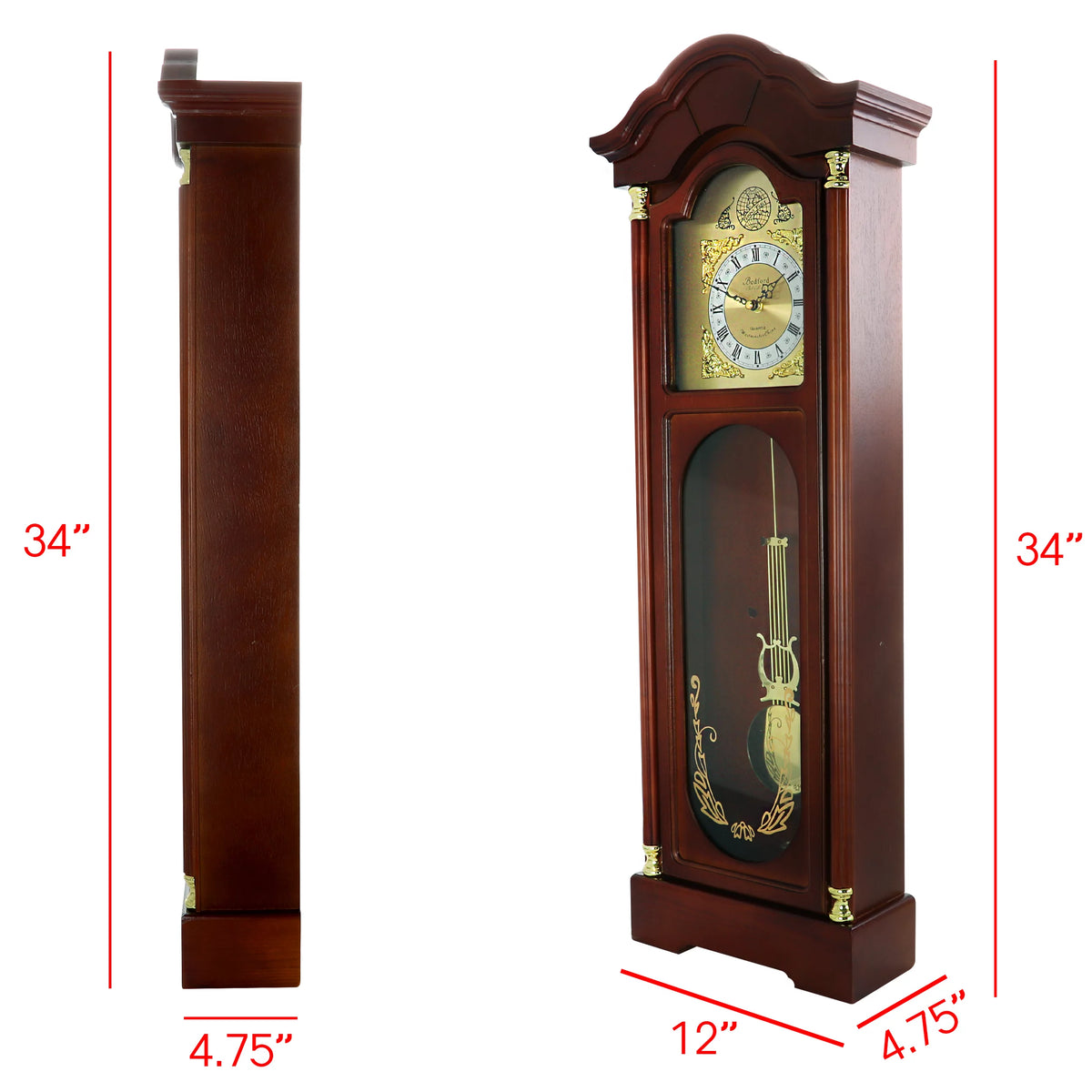 33" Antique Cherry Oak Finish Chiming Wall Clock with Roman Numerals L910973