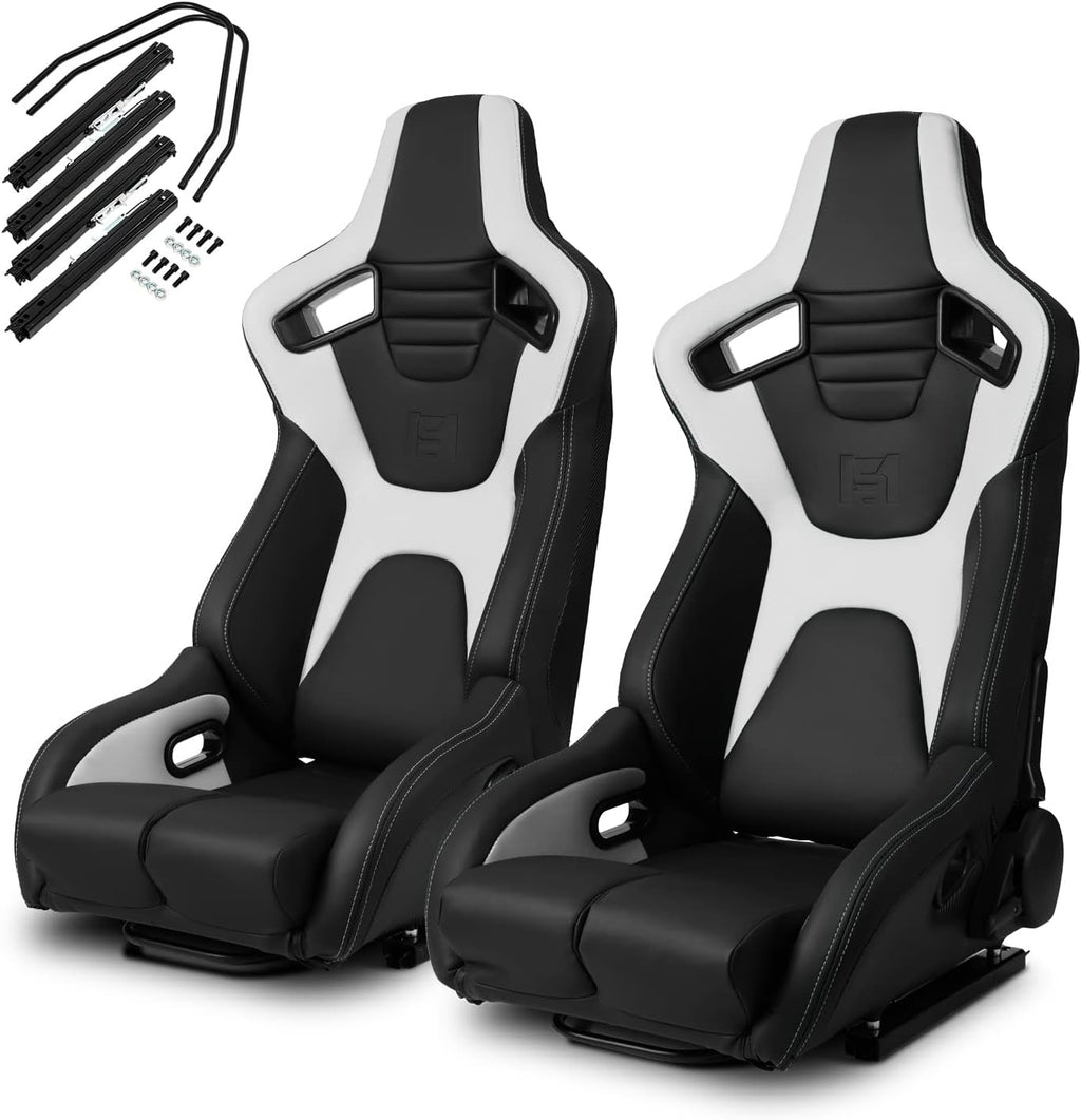 Black Red PVC Carbon Fiber Leather Reclinable Racing Seats Pair B853