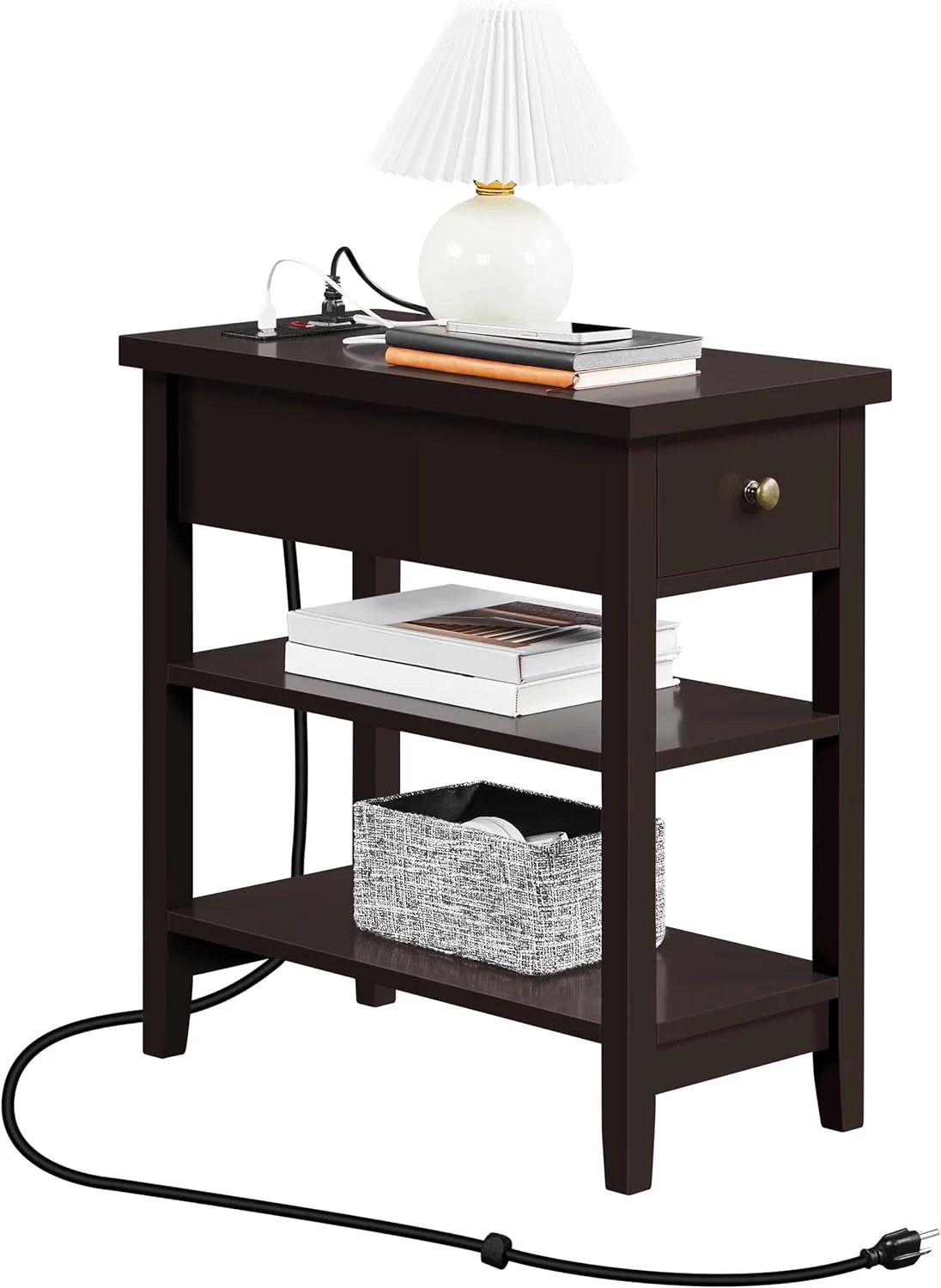 Espresso Narrow Nightstand with Charging Station O38168