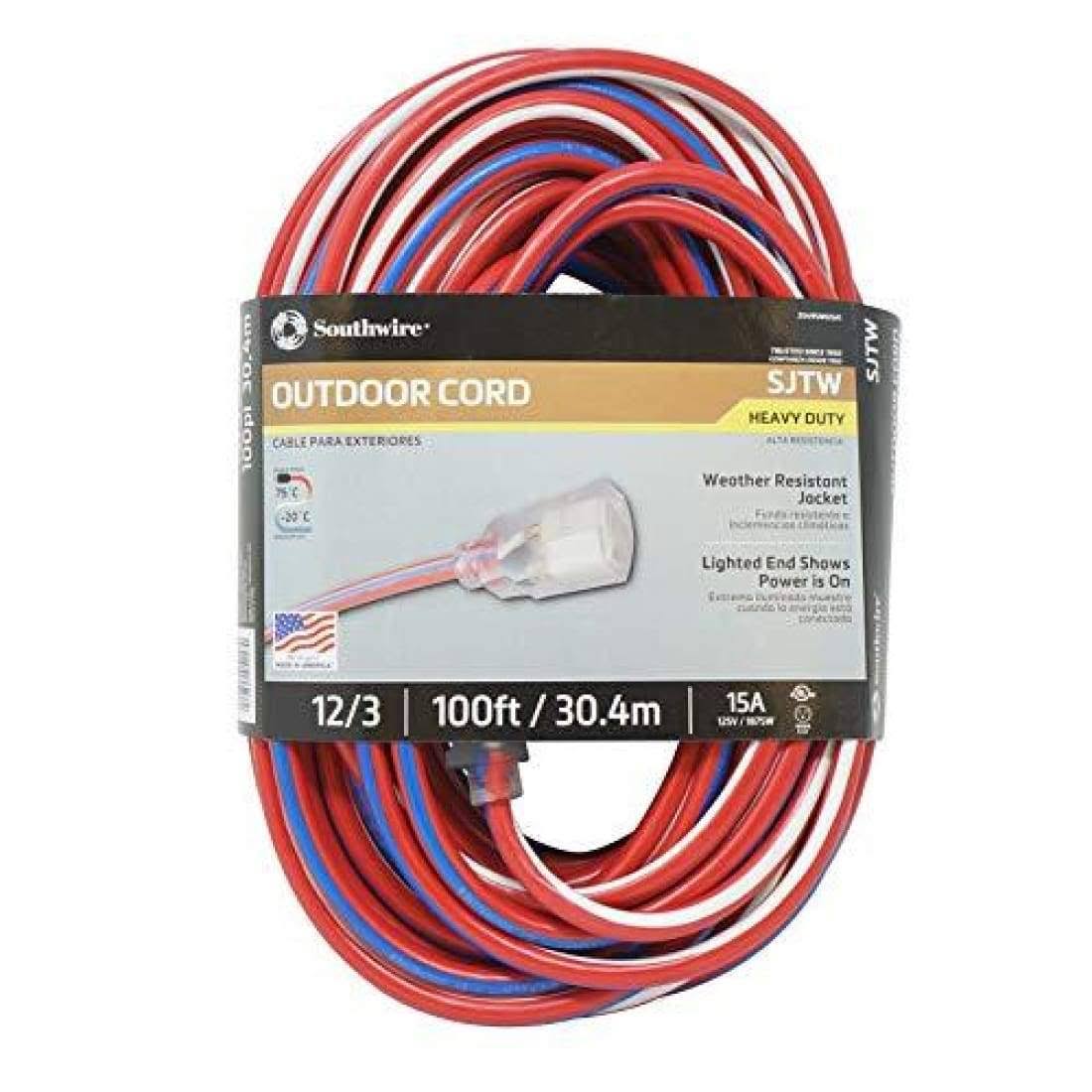 100-Feet 12/3 Extension Cord with Lighted End G865
