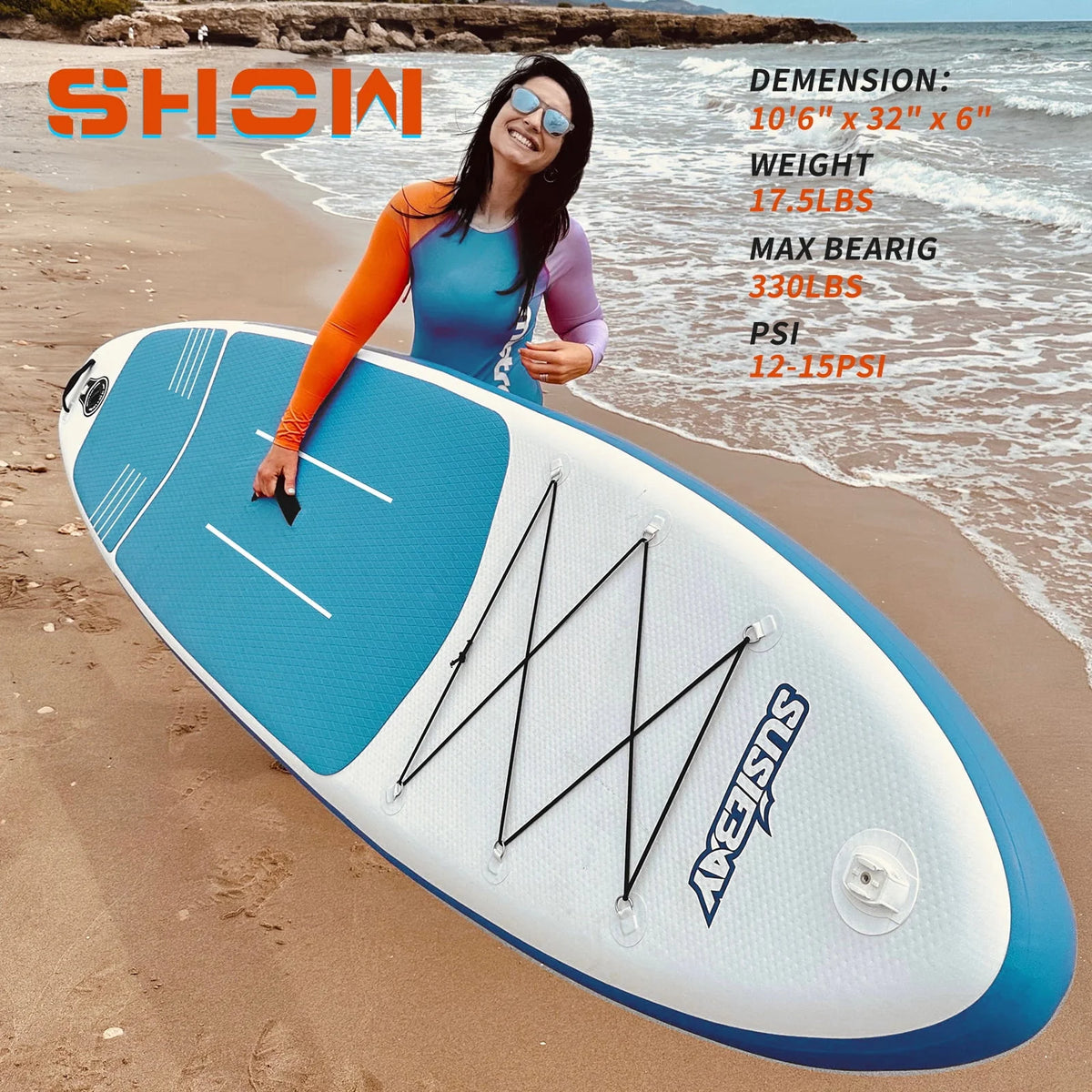 Inflatable Stand Up Paddle Board with Backpack, 10'6" 11ft Black Non-Slip Deck K637711
